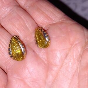 Vintage 80s Tear Drop Sparkle Gold  Pierced  Earrings